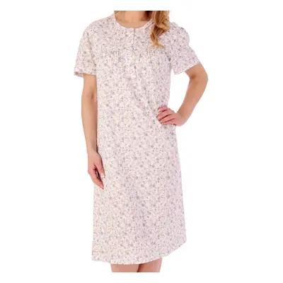 (Grey, UK 12/14) Slenderella Ladies Ditsy Floral Short Sleeve Jersey Cotton Nightdress