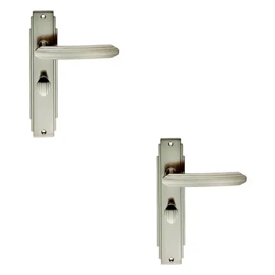 2x PAIR Line Detailed Handle on Bathroom Backplate x 45mm Satin Nickel