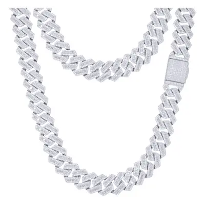 (26) Jewelco London Silver Baguette CZ Set Cuban Chain 12.0mm - ABB203