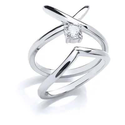 (M) Jewelco London Ladies Rhodium Plated Sterling Silver Cubic Zirconia Solitaire Crossover Kiss