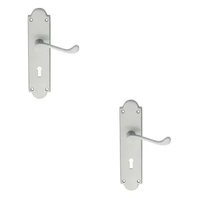 2x PAIR Victorian Scroll Handle on Lock Backplate x 49mm Satin Chrome