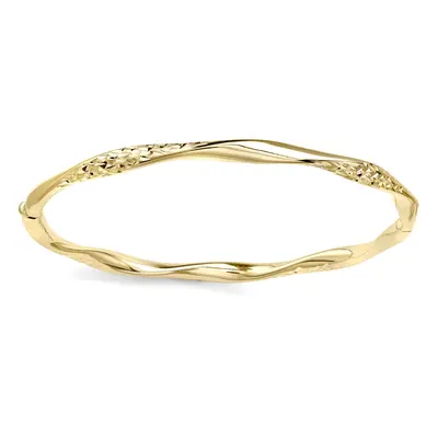 Jewelco London 9ct Gold Diamond-cut Sparkling Twist Oval Bangle Bracelet 4mm - BNNR02486