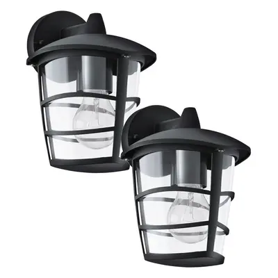 2 PACK IP44 Outdoor Wall Light Black Modern Lantern 1x 60W E27 Porch Lamp