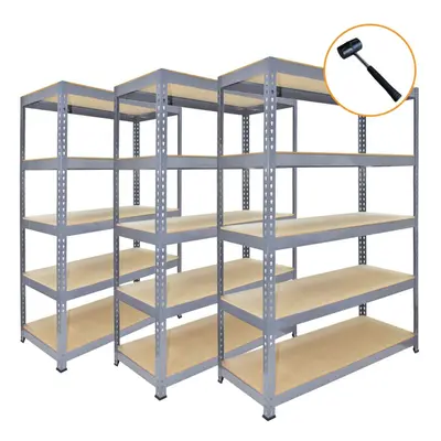 3 x Grey Racking Unit Tier Garage Storage Warehouse Shelving shelf 90x50x180cm