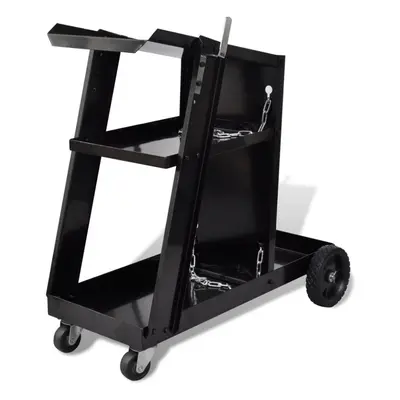 vidaXL Welding Cart Black Trolley with Shelves Workshop Organiser Dollies