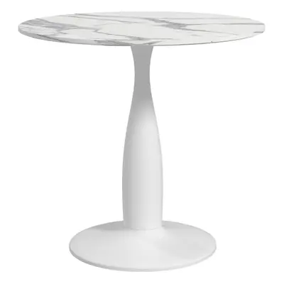 HOMCOM Round Dining Table with Steel Base for Living Room, Marble White