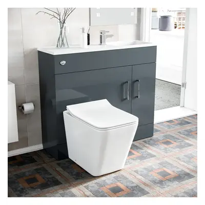 James 1000mm Freestanding Grey Slimline Vanity Basin WC Unit BTW Rimless Toilet