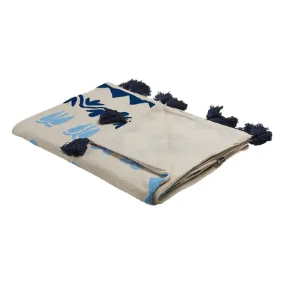 Cotton Blanket x cm Beige and Blue BHIND