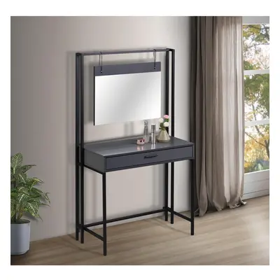 Zahra Urban Bedroom Dressing Vanity Makeup Table Mirror & Drawer Dark Grey