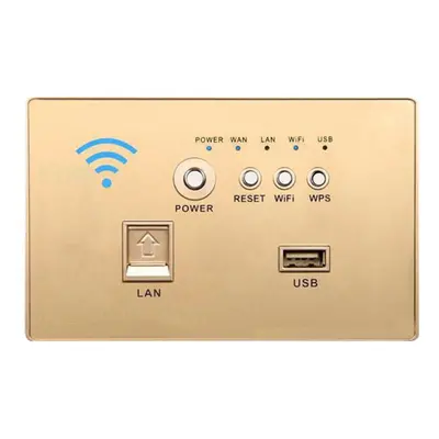 (Gold) 300Mbps 118-Type Wall Embedded Router Wireless AP Panel Router WPS WiFi Repeater Extender