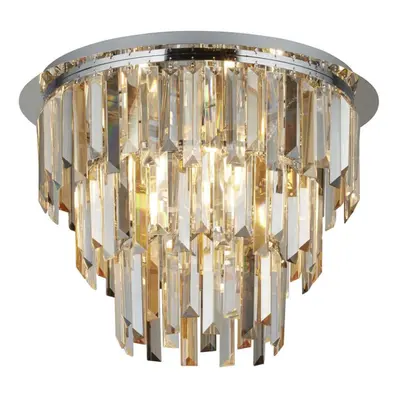 Searchlight Clarissa Light Chrome Flush, Clear/Amber/Smokey Crystal Prism Drops