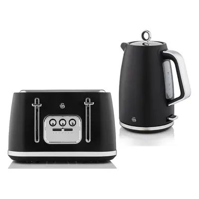 Swan Serenity Kettle & Slice Toaster Set Matt Black Finish & Chrome