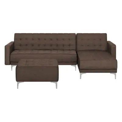 Left Hand Fabric Corner Sofa with Ottoman Brown ABERDEEN