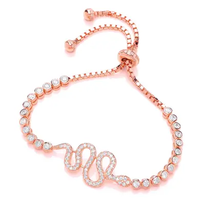 Jewelco London Rose Gold-Plated Sterling Silver Cubic Zirconia Snake Tennis Adjustable Toggle Sl