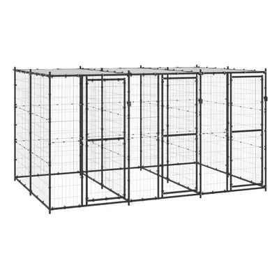 vidaXL Outdoor Dog Kennel Steel with Roof 7.26 m? Puppy Enclosure Dog Cage