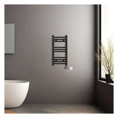 (Black, 600x300mm) Pre-filled Electric Curved Heated Towel Rail Radiator Thermostatic