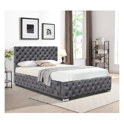 (With Kerri Mattress, 5ft King Size) Tufted Fabric Bed Frame In Grey 3ft, 4ft6 or 5ft