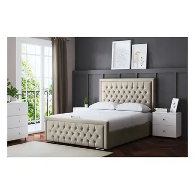 (King, Cream) Allegra Upholstered Bed with Ottoman