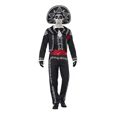 Smiffys Adult men's Day of the Dead SeÃ¢Ãor Bones Costume, Jacket, trousers, Mock Shirt and Hat