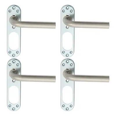 4x PAIR Straight Lever on Steel Inner Backplate 168mm Door Handle Satin Steel