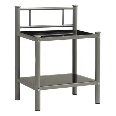 vidaXL 2x Bedside Cabinet Grey and Black Metal and Glass Side Table Bed Stand