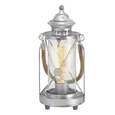 Table Lamp Desk Light Antique Silver & Glass Lantern Shade x 60W E27 Bulb