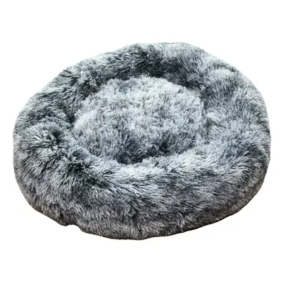 (Black, M) Pet Dog Cat Calming Bed Round Warm Soft Plush Sleeping Bed Donut Cushion