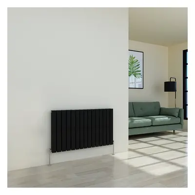 (600 x 1022mm Double, Black) Flat Panel Designer Radiator