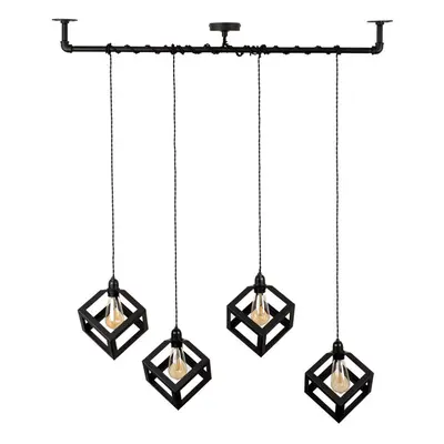 Industrial Black Way Pipework Bar Over Ceiling Light Cube Metal Shades