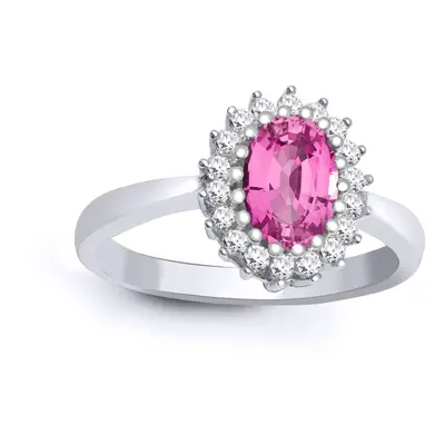 (P) Jewelco London 9ct White Gold H I2 0.23ct Diamond and Oval Pink 1.06ct Sapphire Classic Roya