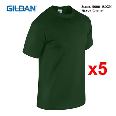 (S) Packs Gildan T-SHIRT Blank Plain Basic Tee Men Heavy Cotton (Forest Green)