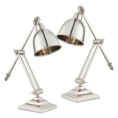 2 PACK Adjustable Arm Table Lamp Polished Nickel Base Shade Bedside Metal Light