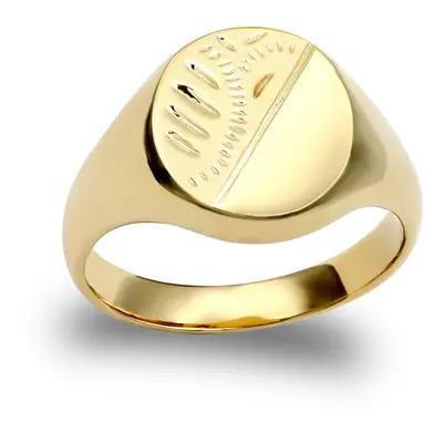 (U) Jewelco London Men's Solid 9ct Yellow Gold Diamond Cut Oval Signet Ring