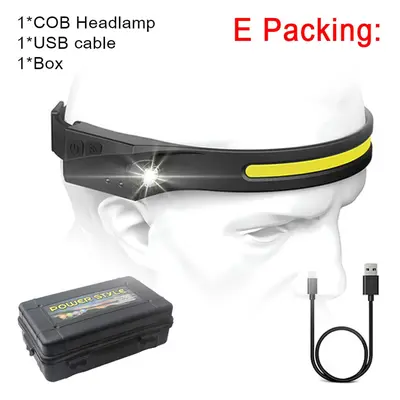 (Package E, AU) COB LED Headlamp Sensor Headlight with Built-in Battery Flashlight USB Rechargea