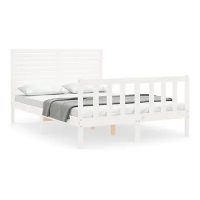 (white, x cm) vidaXL Bed Frame Platform Bed with Headboard White Small Double Solid Wood