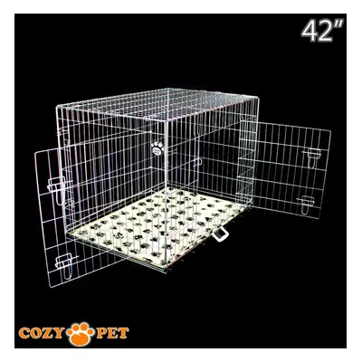 Dog Cage in Silver Puppy Crate with Vet Bed Cozy Pet Folding Metal