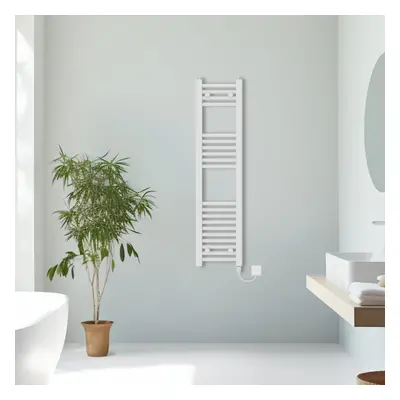 (White, 1200x300mm) Prefilled Electric Straight Heated Towel Rail Radiator Ladder Warmer