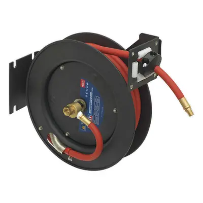 8m Retractable Air Hose - Steel Reel - 3/8" BSP Inlet - 10mm Rubber Hose