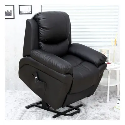 (Black) Madison Elecrtic Rise Recliner Real Leather Armchair Sofa Lounge Chair