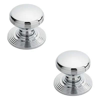 2x Smooth Ringed Cupboard Door Knob 35mm Dia Polished Chrome Cabinet Handle