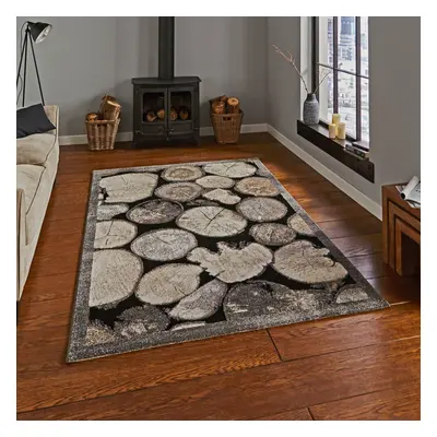 (160x220cm) Woodland Rugs in Cream and Grey Printed Powerloomed Mats