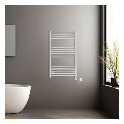 (Chrome, 1000x600mm) Prefilled Electric Heated Towel Rail Radiator Curved Thermo Smart WiFi