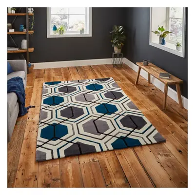 (120x170cm) Hong Kong HK Modern Pattern Rugs in Grey and Navy Geometric Soft Acrylic Mats