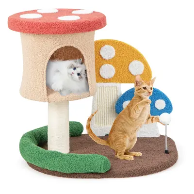 Mushroom Cat Tower 4-In-1 Wooden Cat Tree Activity Center Climbing Stand