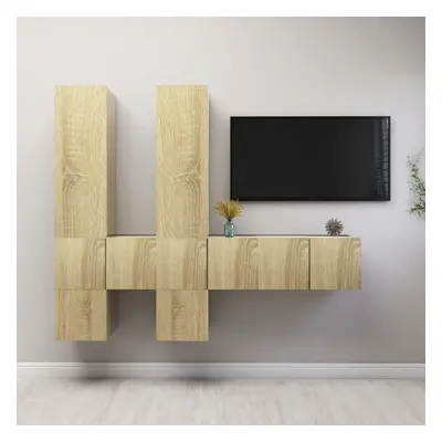 vidaXL TV Cabinet Set Piece Sonoma Oak Chipboard Furniture TV Stand Cabinet