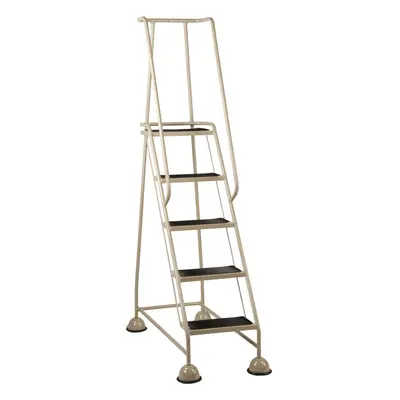 5 Tread Mobile Warehouse Steps BEIGE 1.94m Portable Safety Ladder & Wheels