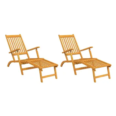 vidaXL 2x Solid Wood Acacia Outdoor Deck Chairs with Footrests Garden Chair