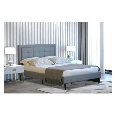 (Light Grey, With Stella Mattress) 5ft Fabric Bedframe in Light or Dark Grey with Buttoned Headb