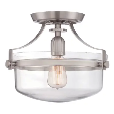 Semi Flush Light Inverted Clear Glass Shade Brushed Nickel LED E27 60W