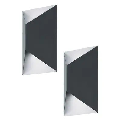 2 PACK IP44 Outdoor Wall Light Anthracite & White Trapeze 2.5W Built in LED